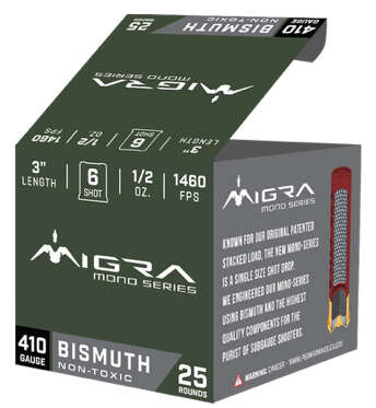 Ammunition Migra Ammunition ZPAP M70 410Bore MIGRA BISMUTH MONO 410GA 3 11/16OZ #6 25/10 • Model: ZPAP M70